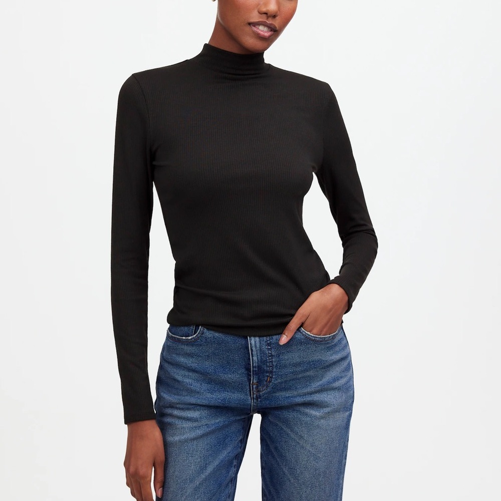 NWT Madewell Drapey Rib Long-Sleeve Mockneck Top
